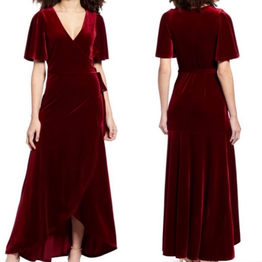 NWT Leith Women's Velour Maxi Wrap Dress Red Chili Small